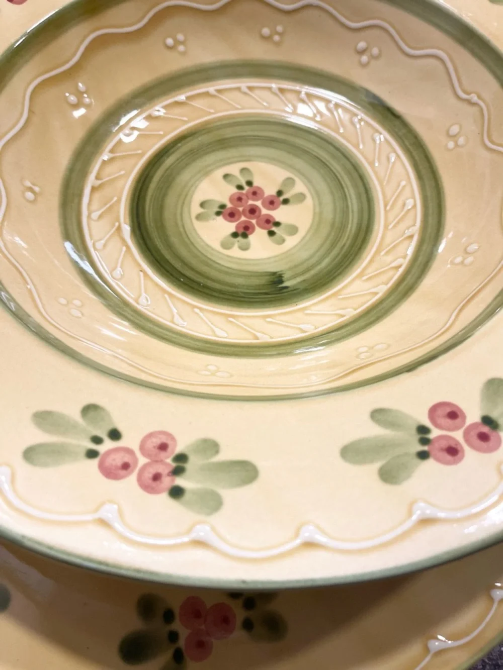 William Sonoma Hand-Painted Floral Ceramic Serving Plates - Yellow and Green